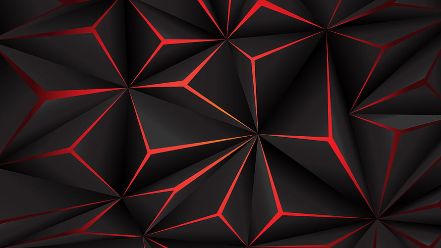 Dark Geometric Polygon Pattern with Vibrant Red Accent Lines HD wallpaper