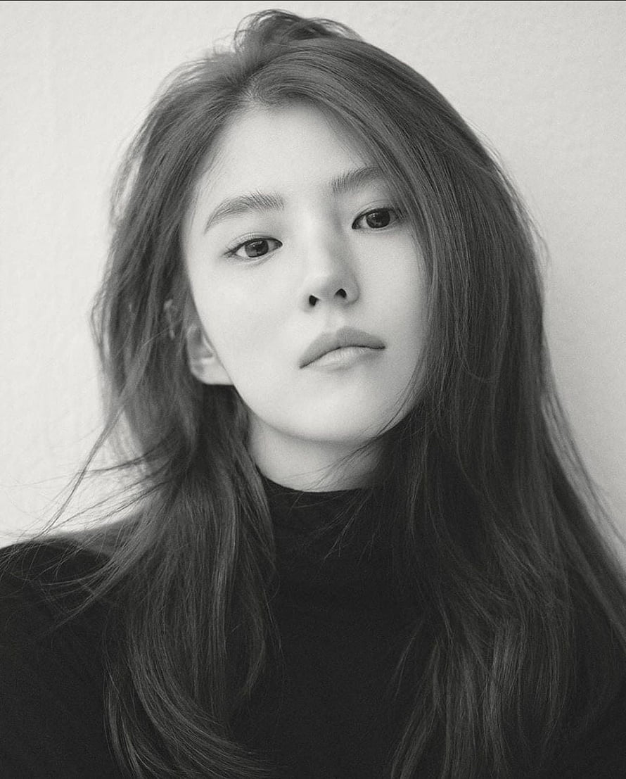 Han So Hee Black and White Portrait with Long Hair and Turtleneck HD phone wallpaper