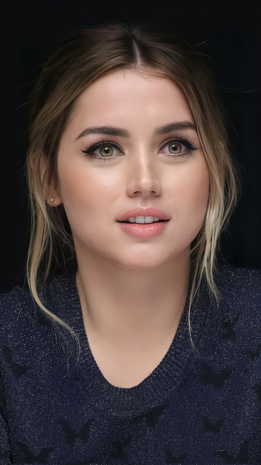 Ana de Armas Close-Up Portrait With Soft Glam Makeup and Dark Background HD phone wallpaper
