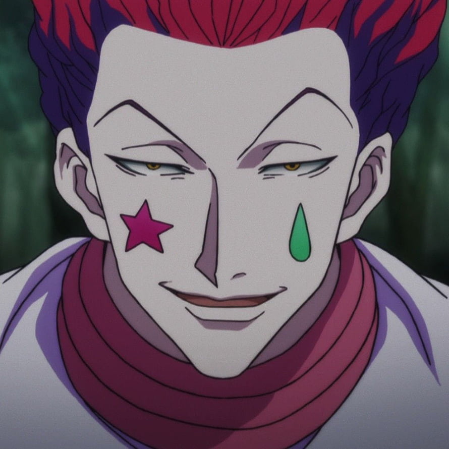 Hisoka from Hunter x Hunter with star and teardrop face paint in a close-up anime portrait HD phone wallpaper