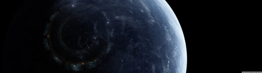 Cinematic View of a Dark Planet with a Massive Ringed Structure in Deep Space HD wallpaper