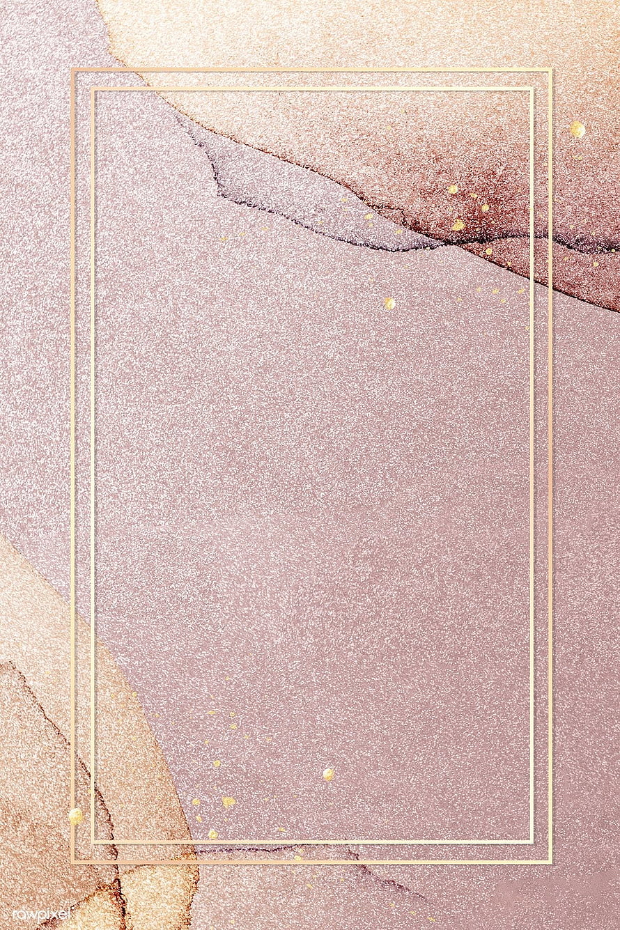 Elegant Rose Gold Marble Texture with Glitter and Thin Gold Frame Border HD phone wallpaper