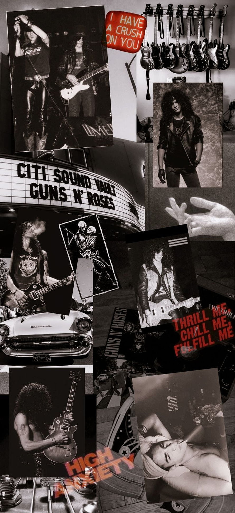 Guns N' Roses Rock Aesthetic Collage with Vintage Photos and Electric Guitars HD phone wallpaper