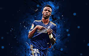 Vinicius Junior in Real Madrid Kit with Blue Neon Splash Background HD wallpaper