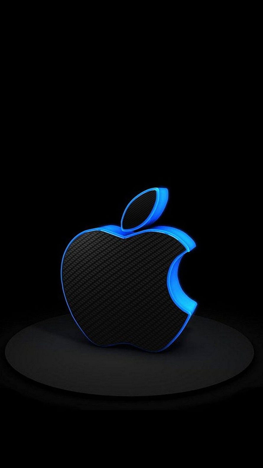 Glowing Blue Apple Logo with Carbon Fiber Texture on Black Background HD phone wallpaper