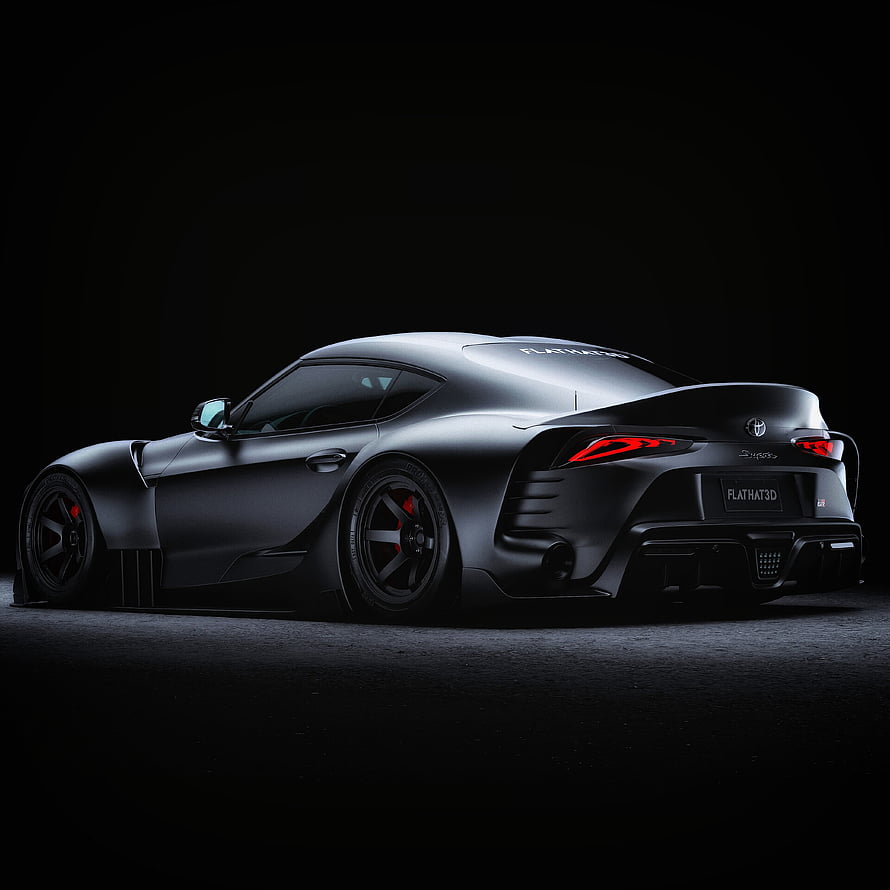 Matte Black Toyota Supra Rear Three-Quarter View with Red Accents in Dark Studio Setting HD phone wallpaper
