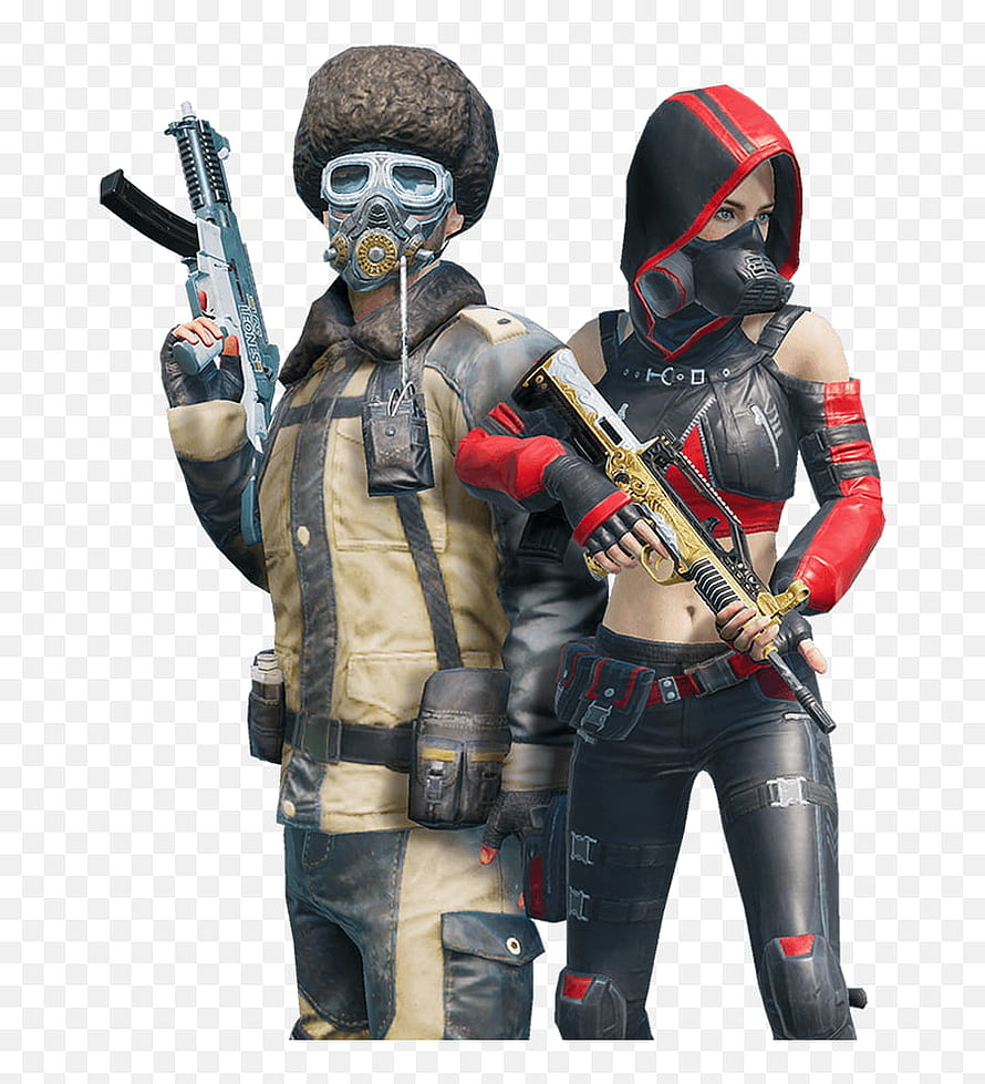 PUBG Mobile Character Artwork Featuring Armed Duo in Tactical Gear and Gas Masks HD phone wallpaper