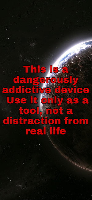 Earth From Space With Red Warning Text About Phone Addiction and Digital Distraction HD phone wallpaper