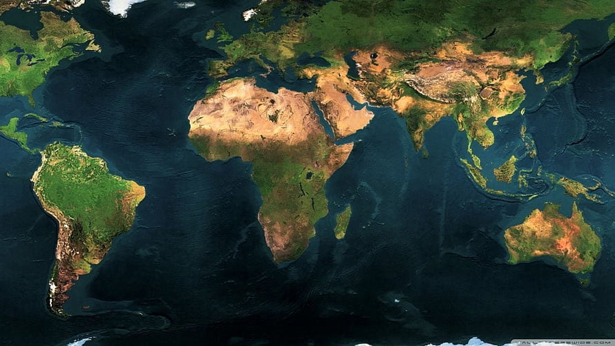 Satellite View of Earth Showing Continents and Oceans from Space HD wallpaper