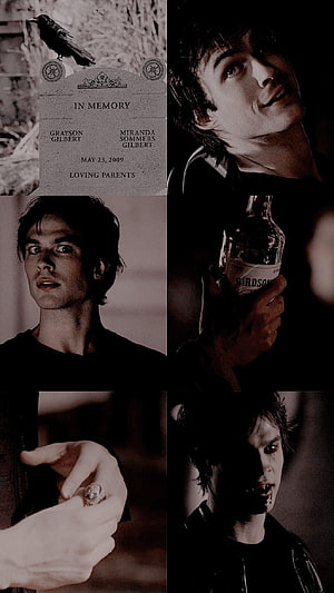 Damon Salvatore Vampire Diaries Dark Aesthetic Collage HD phone wallpaper