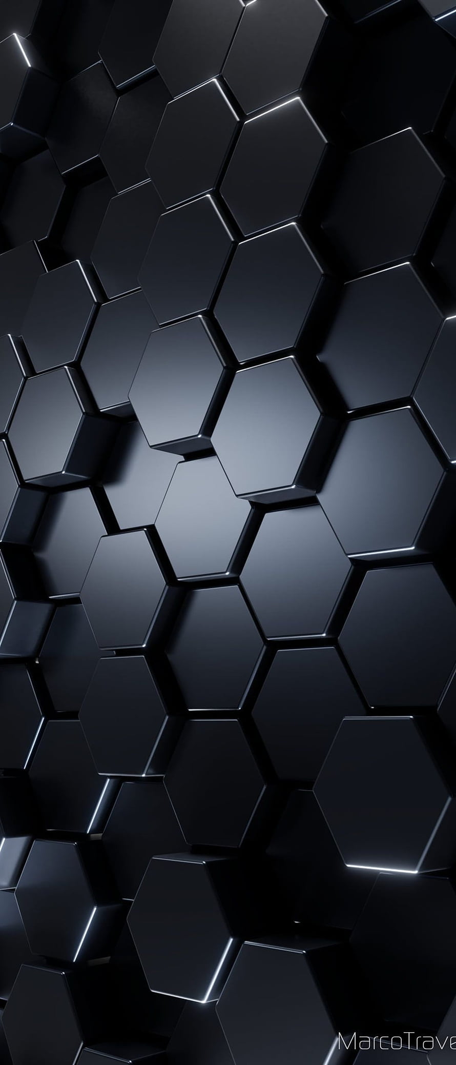 Dark 3D Hexagonal Honeycomb Pattern with Metallic Edges and Dramatic Lighting HD phone wallpaper