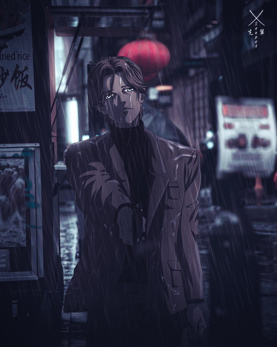 Johan Liebert from Monster in a Rainy Night Street Scene HD phone wallpaper