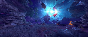 Black Mesa Xen Alien Cavern with Glowing Portal and Floating Rocks HD wallpaper