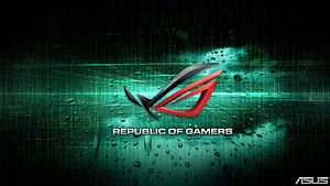 Asus Republic of Gamers Logo on Dark Green Water Droplet Background HD wallpaper