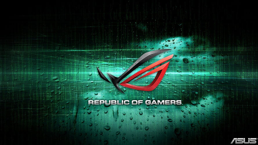 Asus Republic of Gamers Logo on Dark Green Water Droplet Background HD wallpaper
