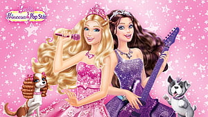 Barbie Princessa Pop Star Animated Wallpaper With Two Girls And Dogs HD wallpaper