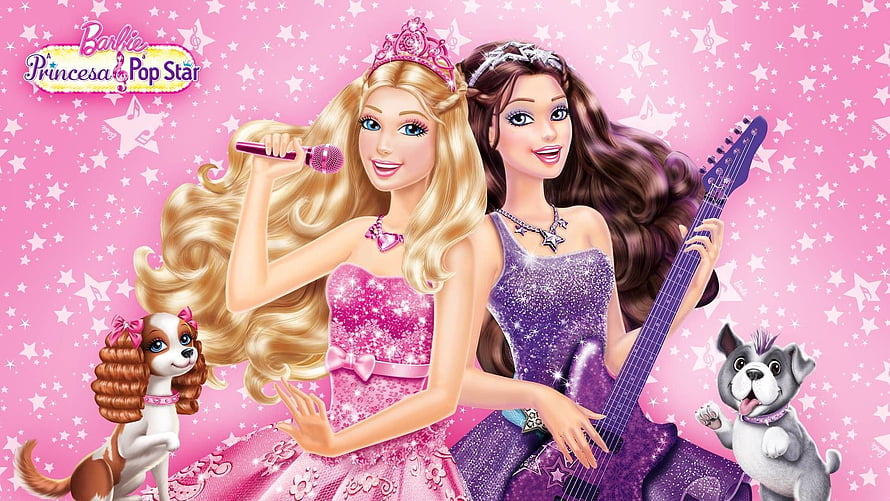 Barbie Princessa Pop Star Animated Wallpaper With Two Girls And Dogs HD wallpaper