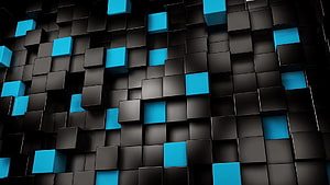 Abstract 3D Geometric Cube Pattern with Cyan and Black Blocks HD wallpaper
