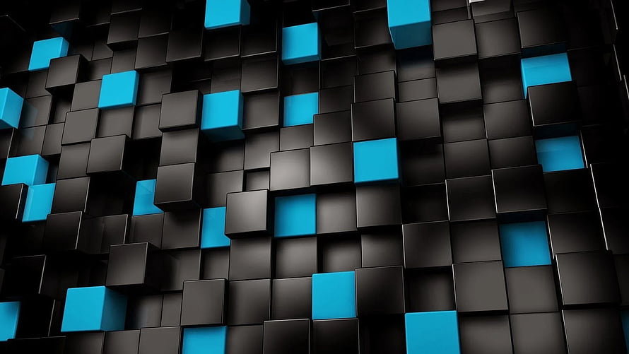 Abstract 3D Geometric Cube Pattern with Cyan and Black Blocks HD wallpaper