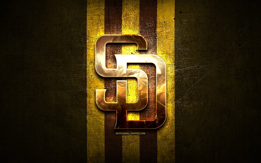 San Diego Padres metallic logo on distressed gold and brown striped background HD wallpaper
