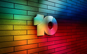 Windows 10 3D Logo on Vibrant Rainbow Brick Wall HD wallpaper