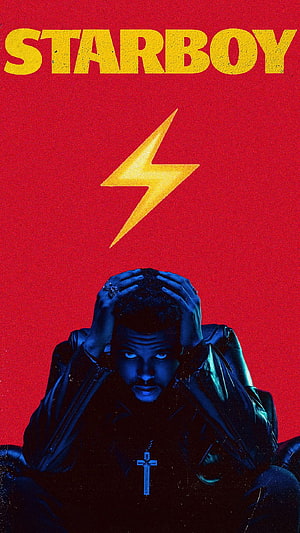 The Weeknd Starboy Album Cover Art with Lightning Bolt and Red Background HD phone wallpaper