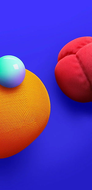 Abstract 3D Render of Textured Spheres on a Vibrant Blue Background HD phone wallpaper