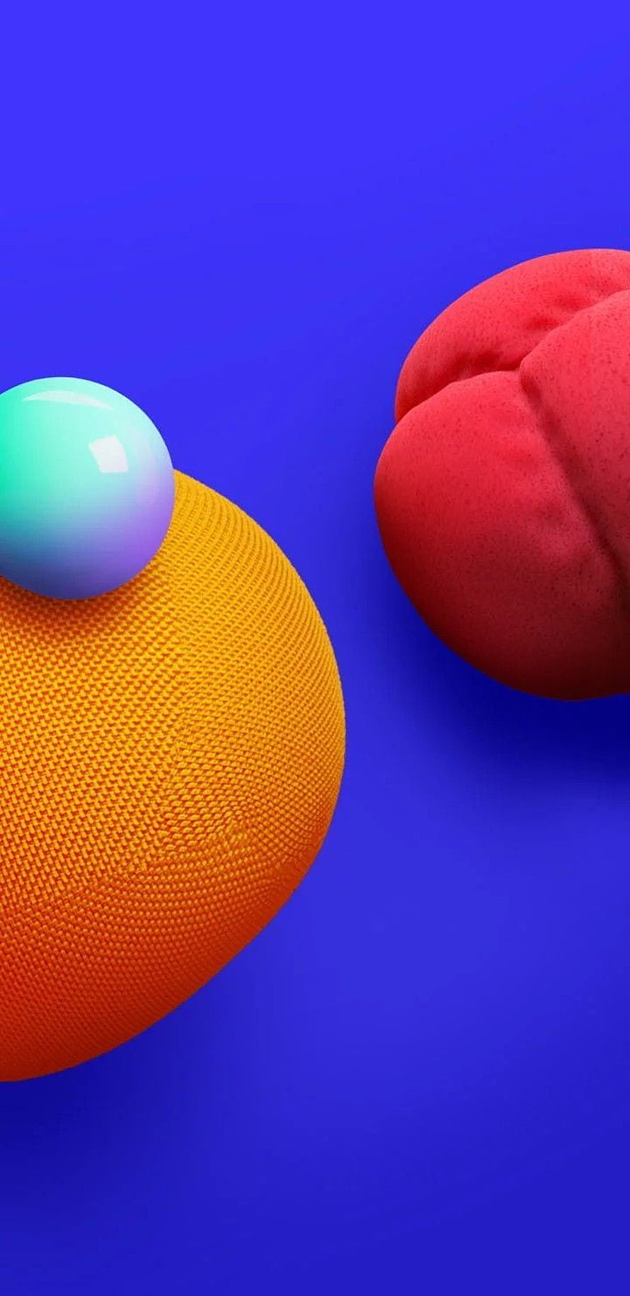 Abstract 3D Render of Textured Spheres on a Vibrant Blue Background HD phone wallpaper