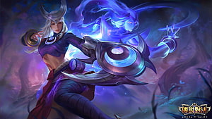 Arena of Valor Fantasy Warrior with Ethereal Spirit and Crescent Moon Headdress HD wallpaper