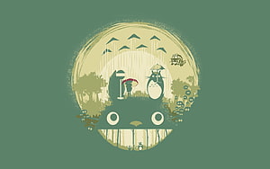 My Neighbor Totoro Rainy Day Scene with Catbus and Forest Spirits in Studio Ghibli Style HD wallpaper