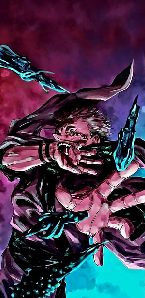 Sukuna from Jujutsu Kaisen in a Feral Battle Pose with Dark Energy HD phone wallpaper