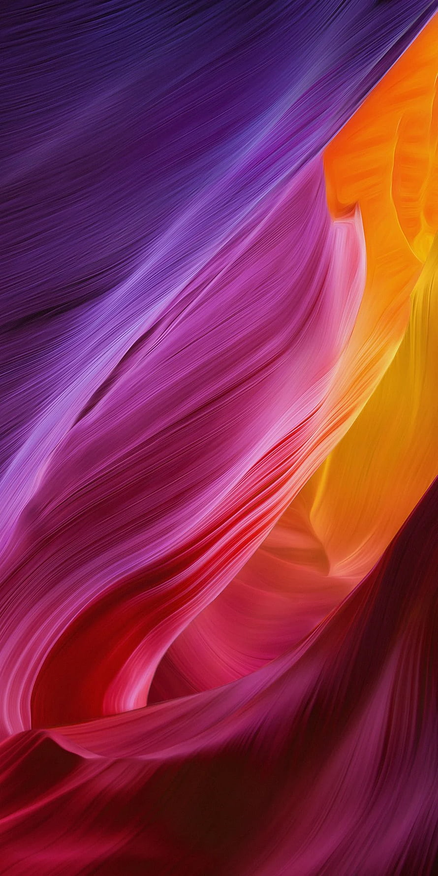 Vibrant Abstract Flowing Silk Waves in Purple, Magenta, and Orange HD phone wallpaper