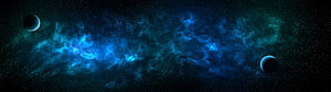 Deep Space Blue Nebula with Two Distant Planets and Starfield HD wallpaper