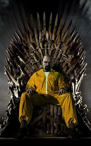 Walter White Seated on the Iron Throne in Yellow Hazmat Suit HD phone wallpaper