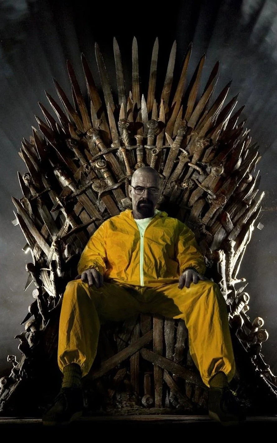Walter White Seated on the Iron Throne in Yellow Hazmat Suit HD phone wallpaper