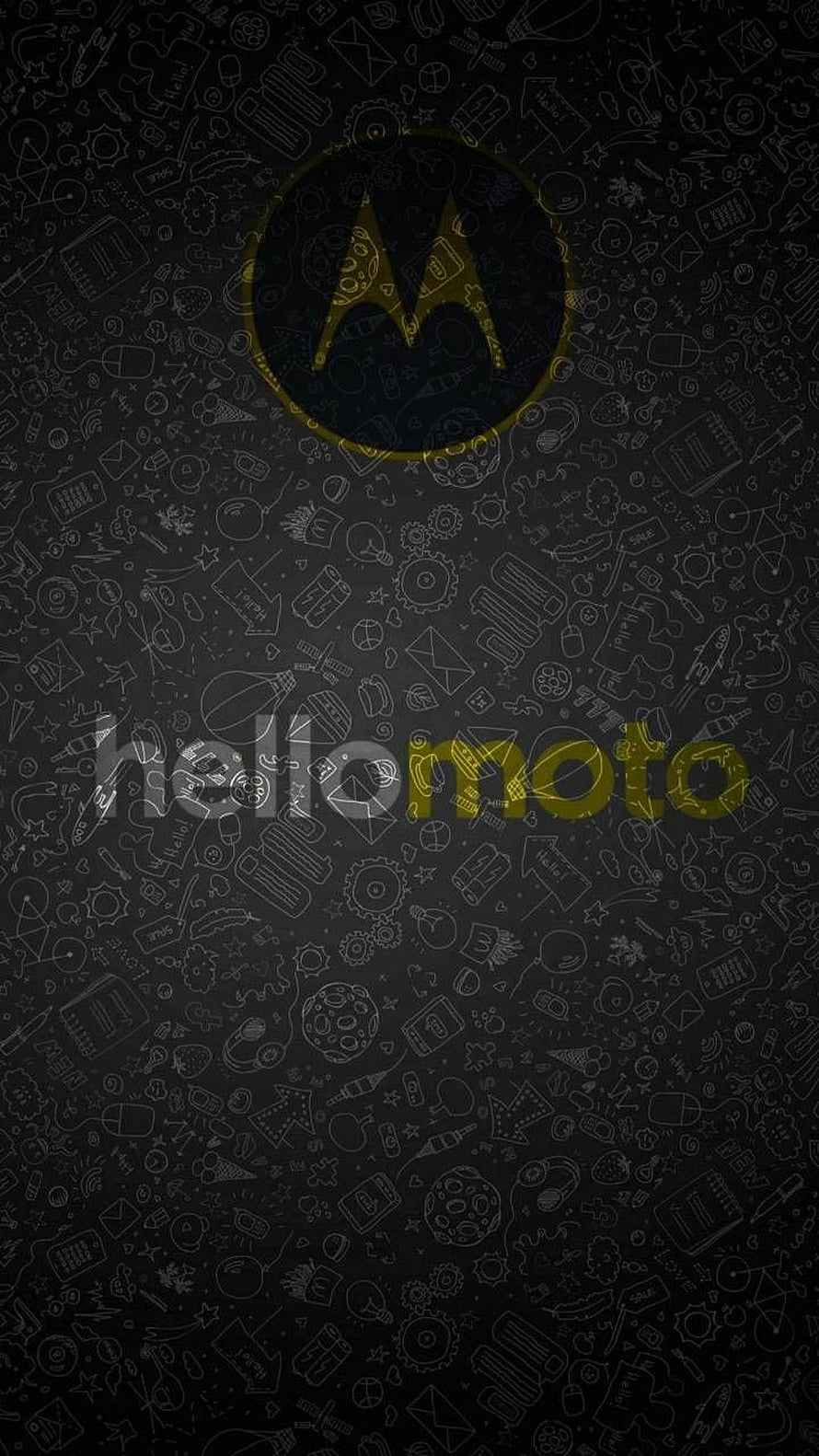 Motorola Hello Moto Logo on Dark Doodle Pattern Background HD phone wallpaper