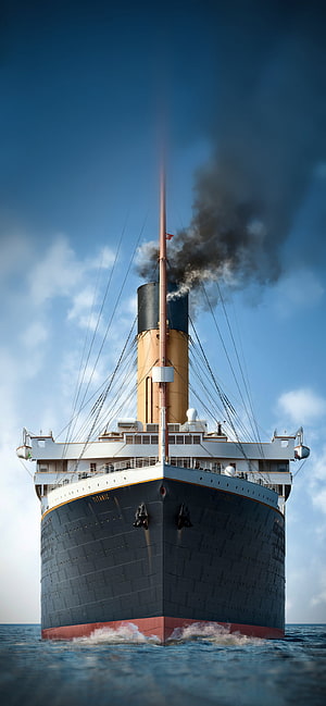RMS Titanic Front View Sailing on the Open Ocean with Smoke Rising from Funnel HD phone wallpaper