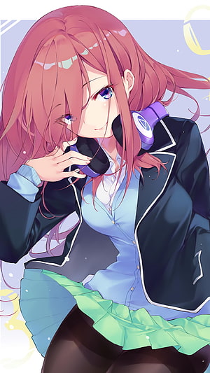 Miku Nakano from The Quintessential Quintuplets Wearing Headphones in School Uniform HD phone wallpaper