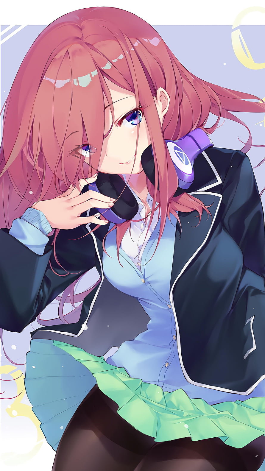 Miku Nakano from The Quintessential Quintuplets Wearing Headphones in School Uniform HD phone wallpaper