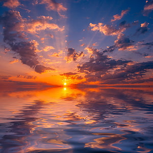 Vibrant Ocean Sunset with Golden Sun Reflection and Dramatic Clouds HD phone wallpaper