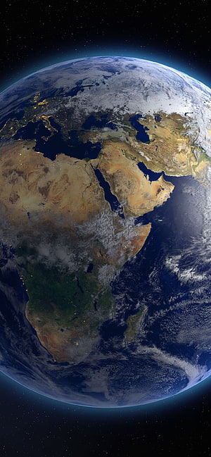 Earth From Space: Africa, Middle East, and Europe at Night with City Lights HD phone wallpaper