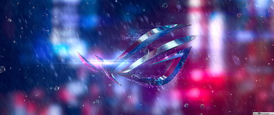 ASUS ROG Republic of Gamers Metallic Logo with Neon Glow and Bokeh Background HD wallpaper