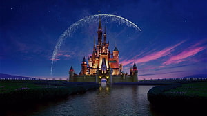 Disney Castle at Night with Sparkling Arc and Twilight Sky HD wallpaper