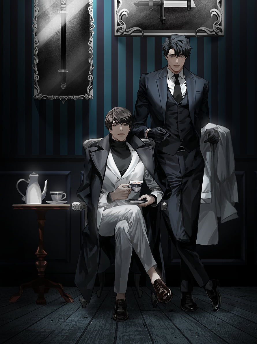 Omniscient Reader's Viewpoint Kim Dokja and Yoo Jonghyuk in a moody study with tea service HD phone wallpaper