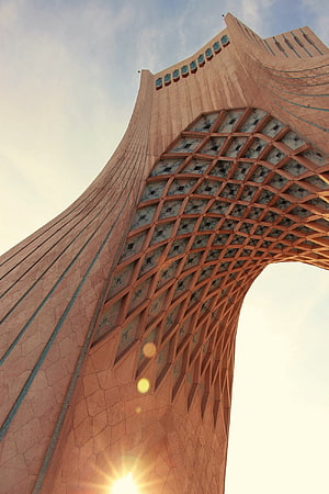 Azadi Tower in Tehran, Iran: Iconic Arch and Geometric Facade at Sunset HD phone wallpaper