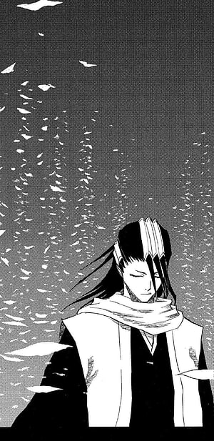 Bleach Manga Panel of a Character in a White Cape with Falling Petals HD phone wallpaper