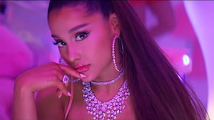 Ariana Grande in Sparkling Jewelry and Pink Neon Lighting HD wallpaper