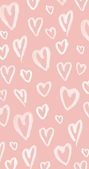 Hand-painted white heart outlines on a soft pink background for Valentine's Day HD phone wallpaper