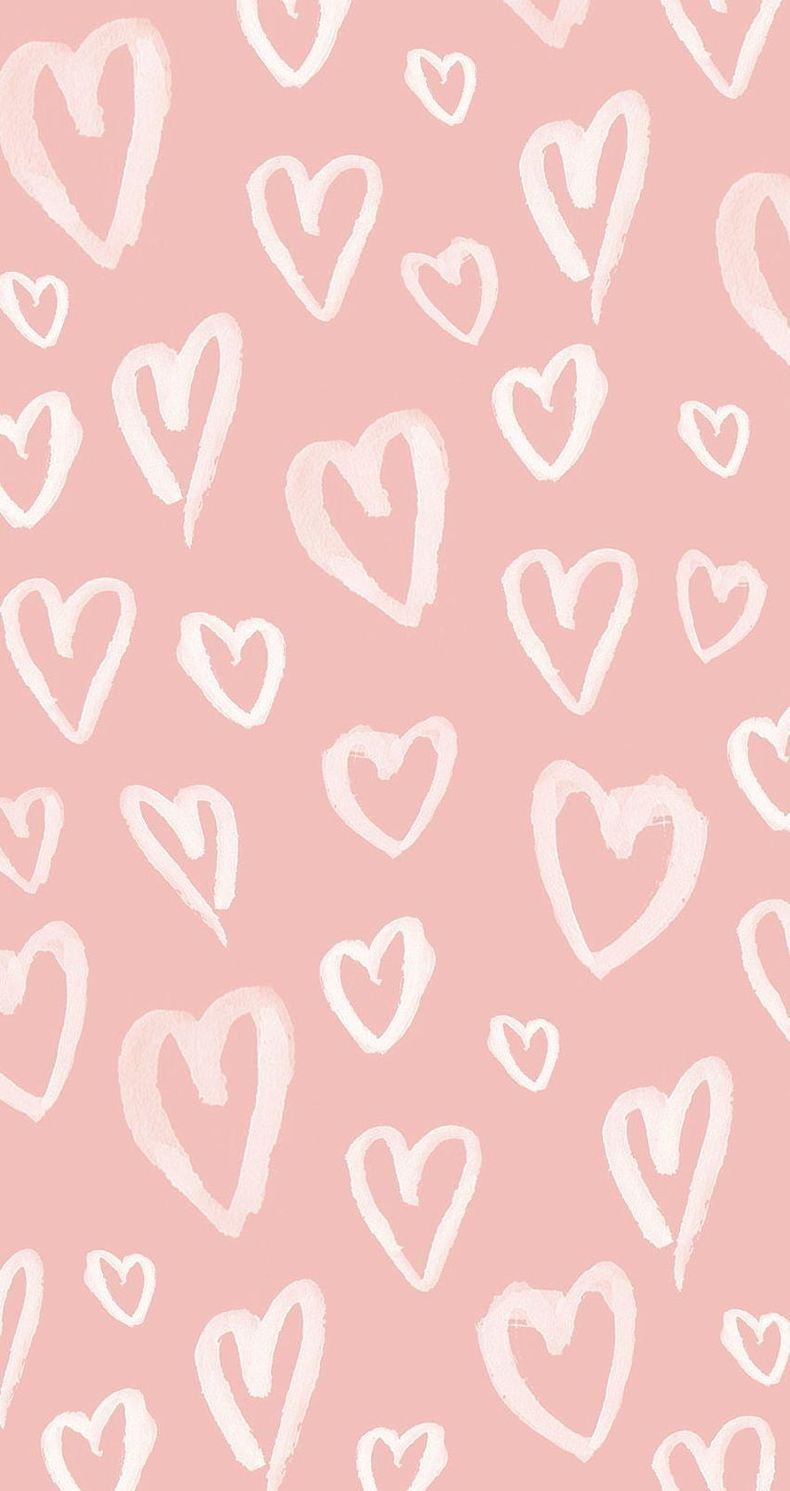 Hand-painted white heart outlines on a soft pink background for Valentine's Day HD phone wallpaper