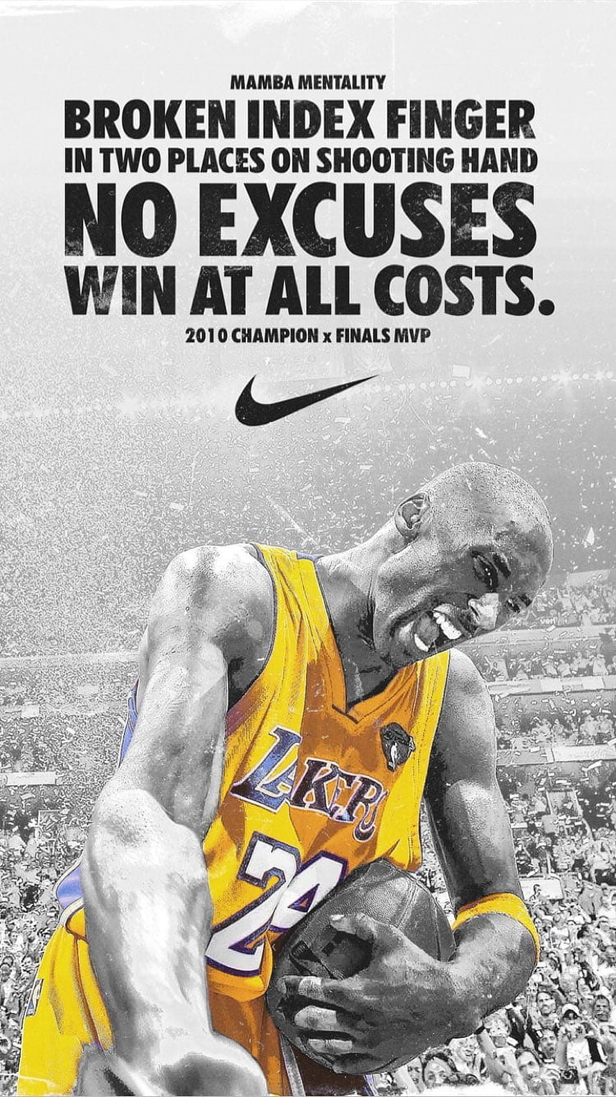 Kobe Bryant Mamba Mentality Poster: Lakers 24 No Excuses Win at All Costs HD phone wallpaper